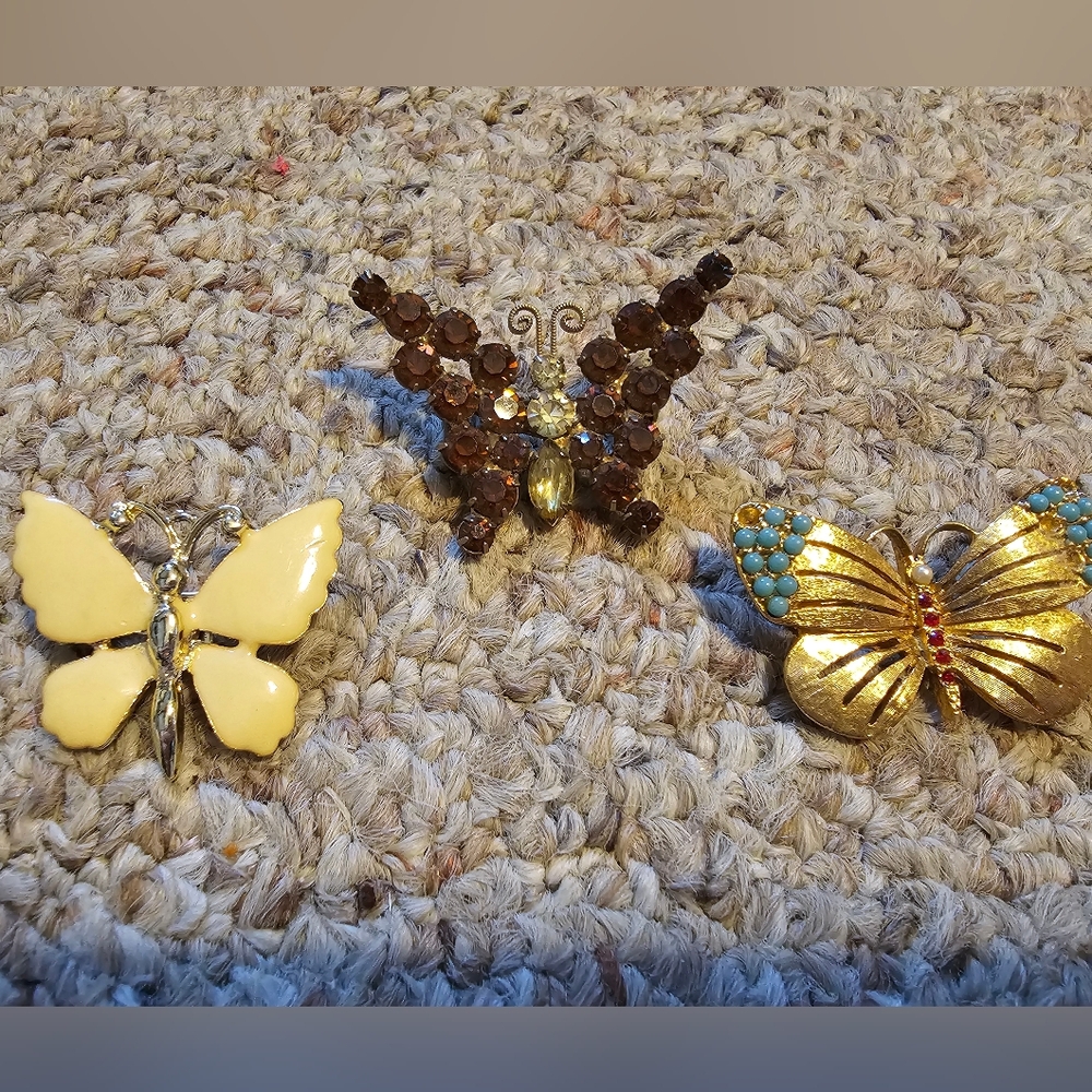 Vintage Butterfly Brooch Set - Cream, Brown, Gold